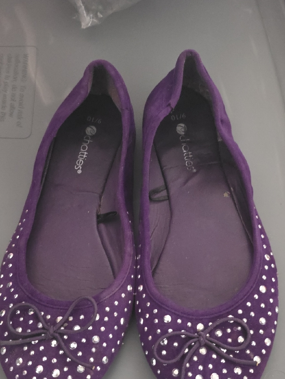 Chatties Purple Crystal-Embellished Ballet Flats 9/10 Lightweight Slip Ons B